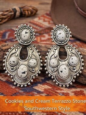 Paparazzi Cookies and Cream Terrazzo Earrings Silver Tone Southwest
